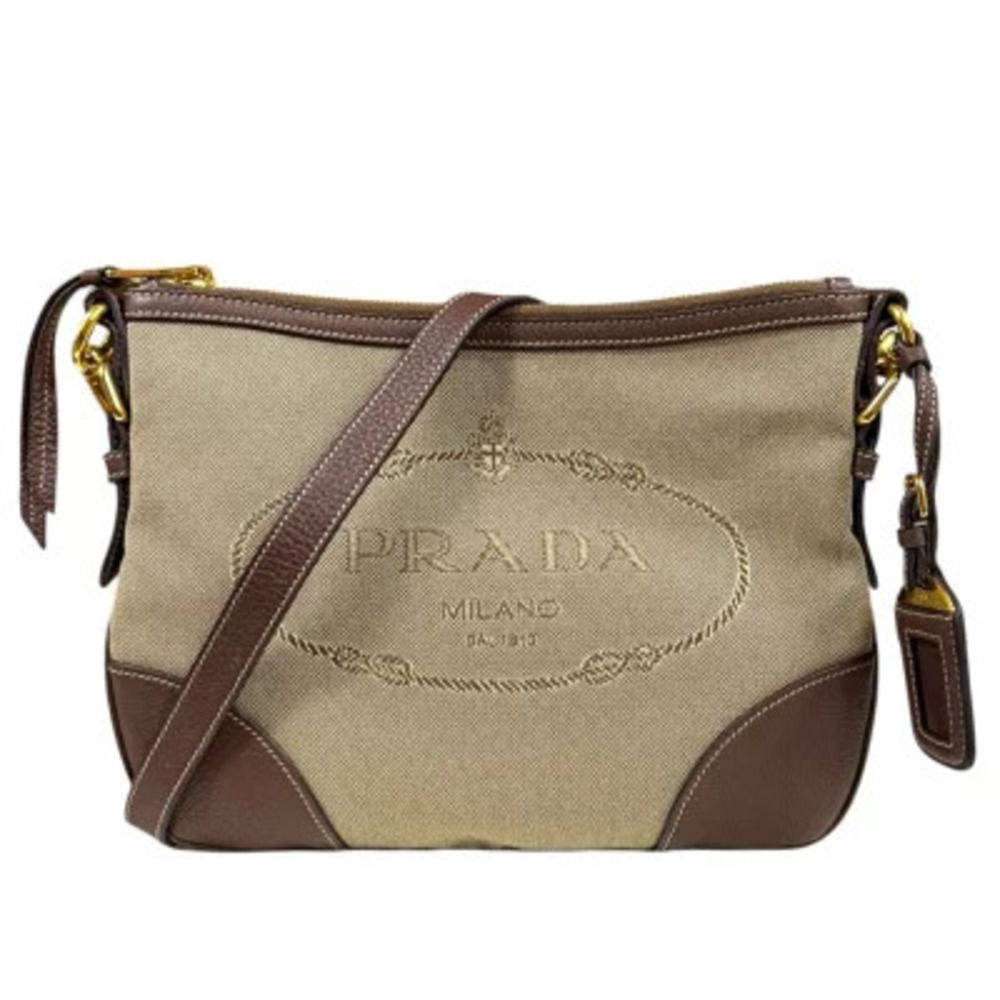 Prada Jacquard Shoulder Bag Canvas Brown